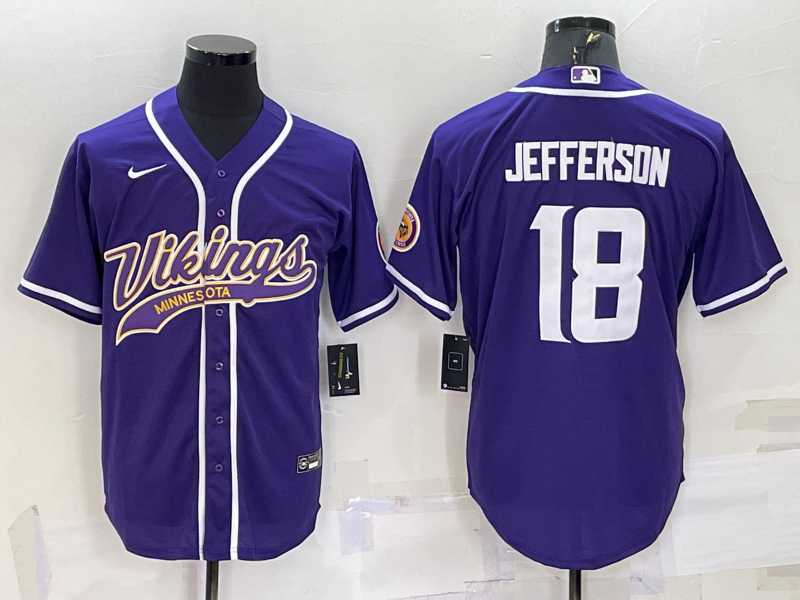 Men's Minnesota Vikings #18 Justin Jefferson Purple With Patch Cool Base Stitched Baseball Jersey,We sell and wholesale Men's Minnesota Vikings #18 Justin Jefferson Purple With Patch Cool Base Stitched Baseball Jersey on line form chian!